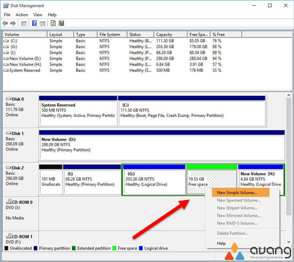 نشان دادن میزان فضای موجود